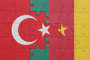 Kamerun ve hindi bayrağının renkli ulusal bayrağıyla bulmaca. konsept