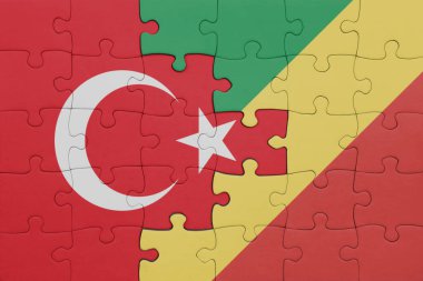 Kongo Cumhuriyeti 'nin renkli ulusal bayrağı ve hindi bayrağıyla bulmaca. konsept