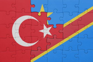 Demokratik Kongo Cumhuriyeti 'nin renkli ulusal bayrağı ve hindi bayrağının bulmacası. konsept
