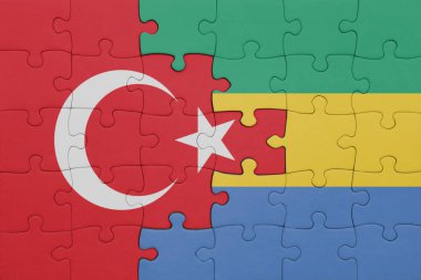 Renkli ulusal gabon bayrağı ve hindi bayrağı ile bulmaca. konsept