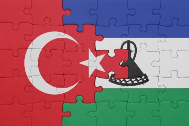 Lesotho 'nun renkli ulusal bayrağı ve hindi bayrağıyla bulmaca. konsept