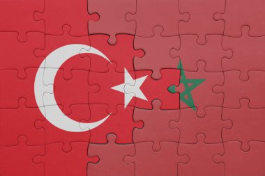 Fas 'ın renkli ulusal bayrağı ve hindi bayraklı bulmaca. konsept