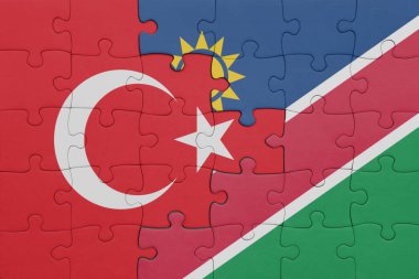 Namibya 'nın renkli ulusal bayrağı ve hindi bayrağı. konsept