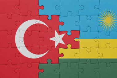 Ruanda bayrağı ve hindi bayraklarıyla dolu renkli bir bulmaca. konsept