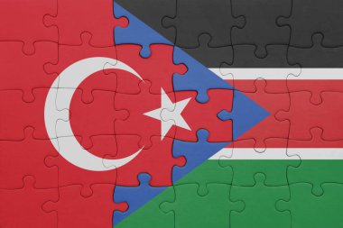 Güney Sudan 'ın renkli ulusal bayrağı ve hindi bayrağı ile bulmaca. konsept