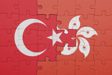Hong Kong 'un renkli ulusal bayrağı ve hindi bayrağı. konsept