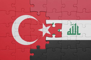 Irak 'ın renkli ulusal bayrağı ve hindi bayrağı ile bulmaca. konsept