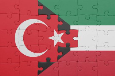 Kuveyt 'in renkli ulusal bayrağı ve hindi bayrağı ile bulmaca. konsept