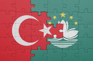 Macau 'nun renkli ulusal bayrağı ve hindi bayraklı bulmaca. konsept