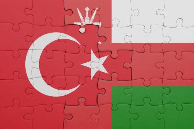 Umman 'ın renkli ulusal bayrağı ve hindi bayrağı ile bulmaca. konsept