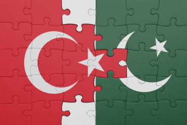 Pakistan 'ın renkli ulusal bayrağı ve hindi bayrağı ile bulmaca. konsept