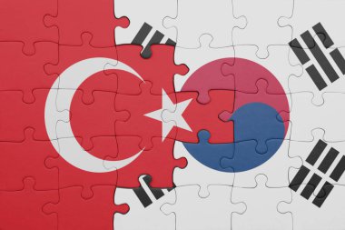 Güney Kore 'nin renkli ulusal bayrağı ve hindi bayrağı. konsept