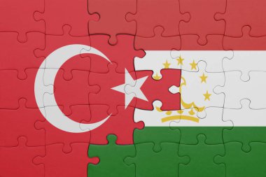 Tacikistan 'ın renkli ulusal bayrağı ve hindi bayrağı. konsept