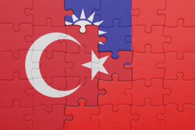 Tayvan bayrağı ve hindi bayraklarıyla dolu renkli bir yapboz. konsept
