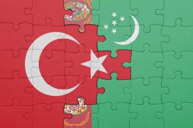 Türkmenistan 'ın renkli ulusal bayrağı ve hindi bayrağı. konsept