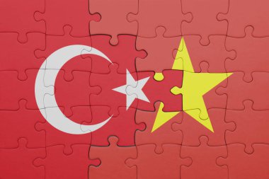 Vietnam 'ın renkli ulusal bayrağı ve hindi bayraklarıyla dolu bir bulmaca. konsept
