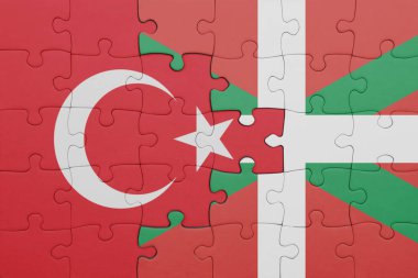 Bask ülkesinin renkli ulusal bayrağı ve hindi bayrağıyla bulmaca. konsept