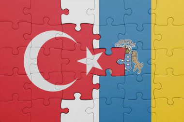 Kanarya adalarının renkli ulusal bayrağı ve hindi bayraklarıyla dolu bir bulmaca. konsept