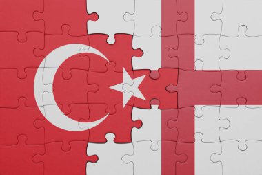 İngiltere 'nin renkli ulusal bayrağı ve hindi bayrağı ile bulmaca. konsept