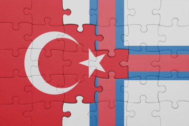 Faroe Adaları 'nın renkli ulusal bayrağı ve hindi bayraklarıyla dolu bir bulmaca. konsept