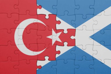 İskoçya 'nın renkli ulusal bayrağı ve hindi bayrağıyla bulmaca. konsept