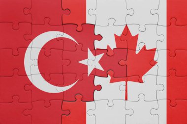 Kanada bayrağı ve hindi bayraklarıyla dolu renkli bir bulmaca. konsept