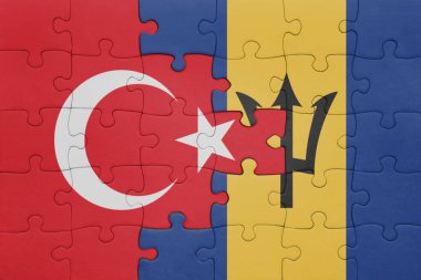 Barbados bayrağı ve hindi bayraklarıyla dolu renkli bir yapboz. konsept