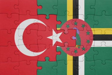 Dominika 'nın renkli ulusal bayrağı ve hindi bayrağı ile bulmaca. konsept