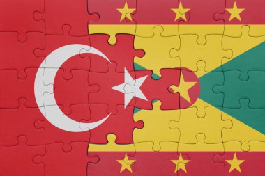 Grenada bayrağı ve hindi bayraklarıyla dolu renkli bir bulmaca. konsept