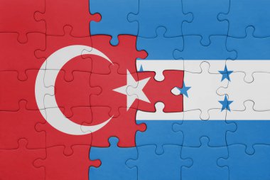 Honduras 'ın renkli ulusal bayrağı ve hindi bayrağı ile bulmaca. konsept