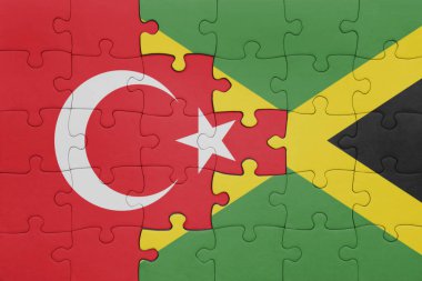 Jamaika 'nın renkli ulusal bayrağı ve hindi bayraklı bulmaca. konsept