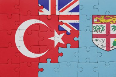 Fiji 'nin renkli ulusal bayrağı ve hindi bayrağıyla bir bulmaca. konsept