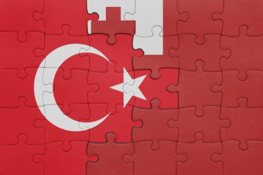 Tonga 'nın renkli ulusal bayrağı ve hindi bayrağı ile bulmaca. konsept
