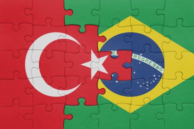 Brezilya bayrağı ve hindi bayraklarıyla dolu renkli bir bulmaca. konsept