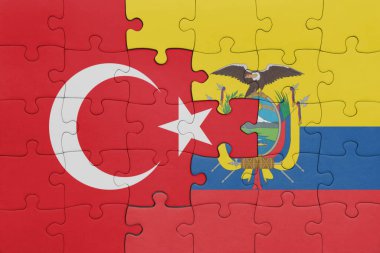 Ekvador ve hindi bayrağının renkli ulusal bayrağıyla bulmaca. konsept