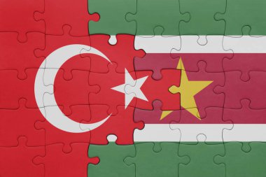 Surinam 'ın renkli ulusal bayrağı ve hindi bayrağı. konsept