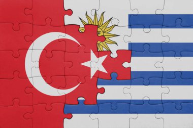 Uruguay 'ın renkli ulusal bayrağı ve hindi bayraklı bulmaca. konsept