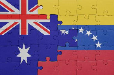 Venezuela 'nın renkli ulusal bayrağı ve Avustralya bayrağıyla ilgili bulmacalar. konsept