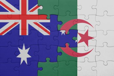 Cezayir 'in renkli ulusal bayrağı ve Avustralya bayrağı. konsept
