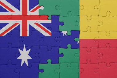 Benin ve Avustralya bayrağının renkli ulusal bayrağıyla bulmaca. konsept