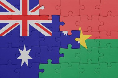 Burkina faso 'nun renkli ulusal bayrağı ve Avustralya bayrağı ile ilgili bulmacalar. konsept
