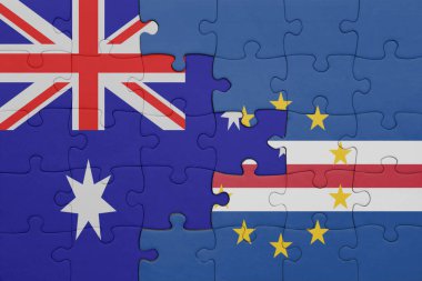 Cape Verde 'nin renkli ulusal bayrağı ve Avustralya bayrağı ile bulmaca. konsept