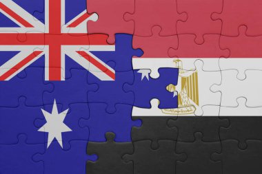 Mısırın renkli ulusal bayrağı ve Avustralya bayrağının bulmacası. konsept