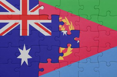 Eritrea 'nın renkli ulusal bayrağı ve Avustralya bayrağıyla ilgili bulmacalar. konsept