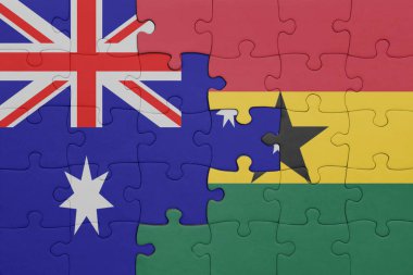 Gana 'nın renkli ulusal bayrağı ve Avustralya bayrağıyla ilgili bulmacalar. konsept