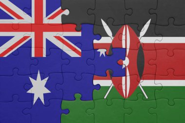Kenya 'nın renkli ulusal bayrağı ve Avustralya bayrağı ile bulmaca. konsept