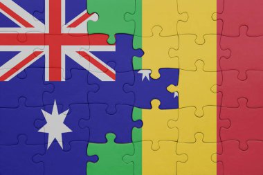 Avustralya bayrağının ve Mali 'nin renkli ulusal bayrağının bulmacası. konsept
