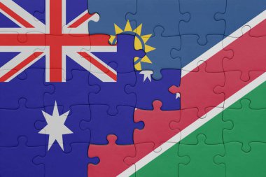 Namibya 'nın renkli ulusal bayrağı ve Avustralya bayrağı. konsept
