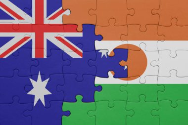 Avustralya bayrağının ve Nijer 'in renkli ulusal bayrağının bulmacası. konsept