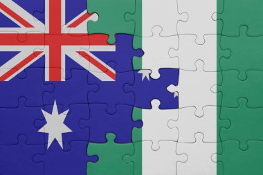 Nijerya 'nın renkli ulusal bayrağı ve Avustralya bayrağı. konsept